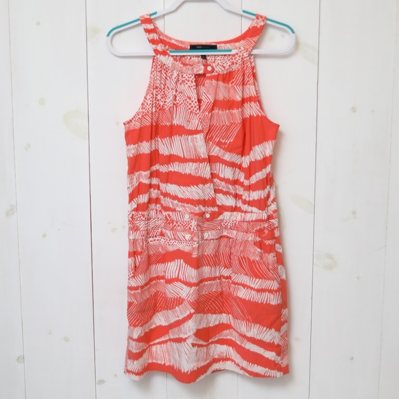 BCBGMaxAzria Summer Sleeveless Halter Shift Dress Orange Zebra Tribal Size M - Picture 1 of 9